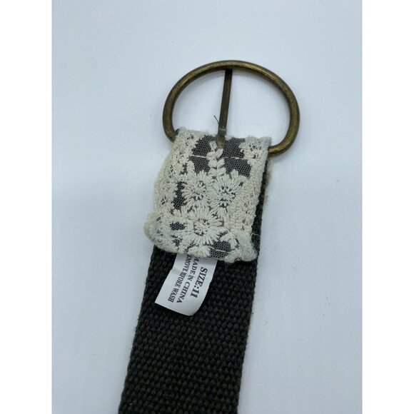 Green Beige Lace Women's Canvas Belt with Rivets Size 11 41.5" End2End x 1.75" - Picture 4 of 12